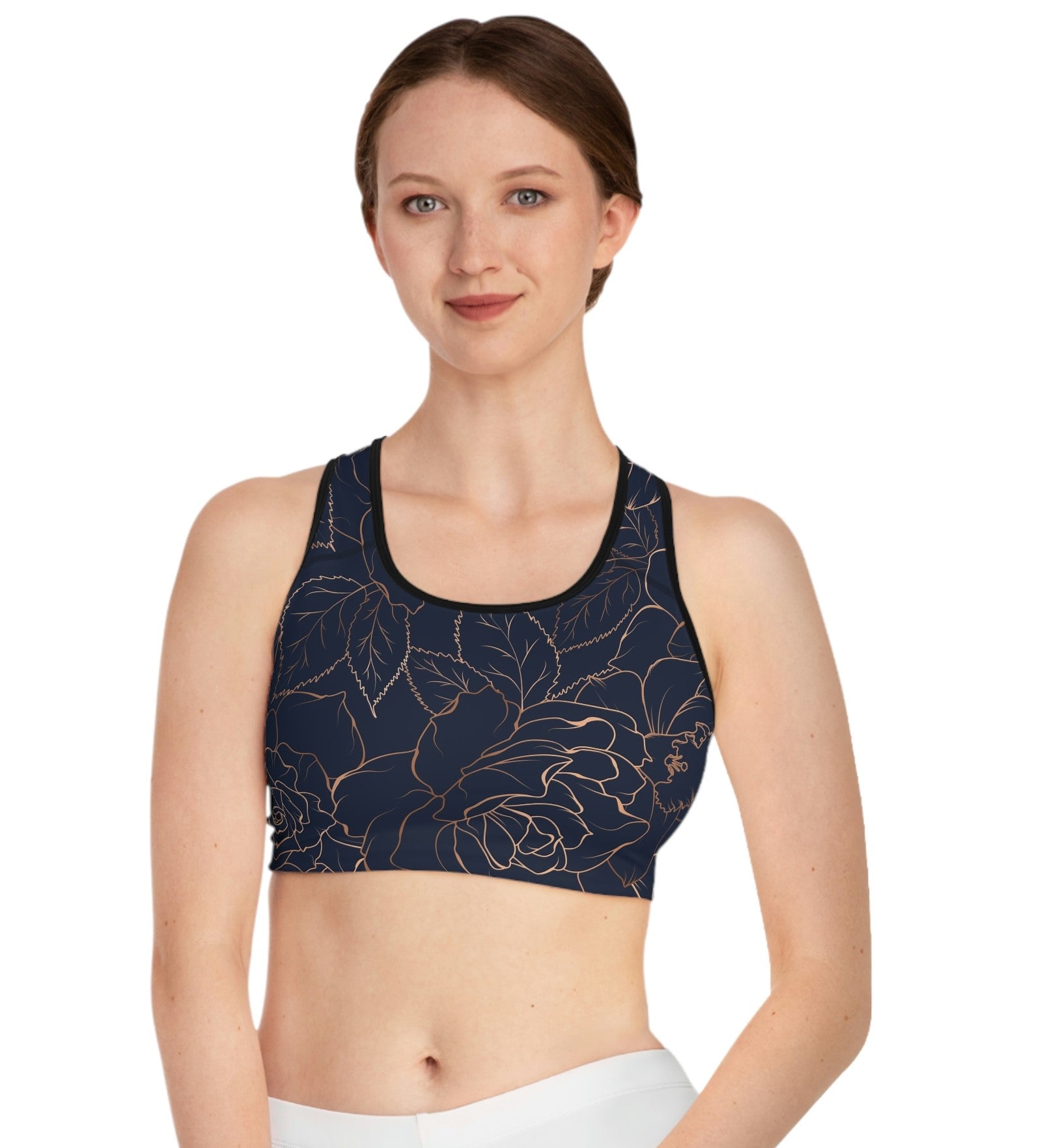 Rose Gold Floral Print Sports Bra
